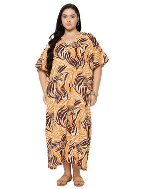 Women Plus Size Caftan Dress Abstract Zebra Printed Maxi Beach Cover Up Dresses